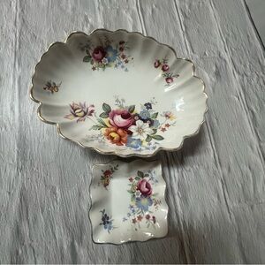 James Kent Old Foley Floral Scalloped Edge Dish & Bon Bon Plate 2 Pieces